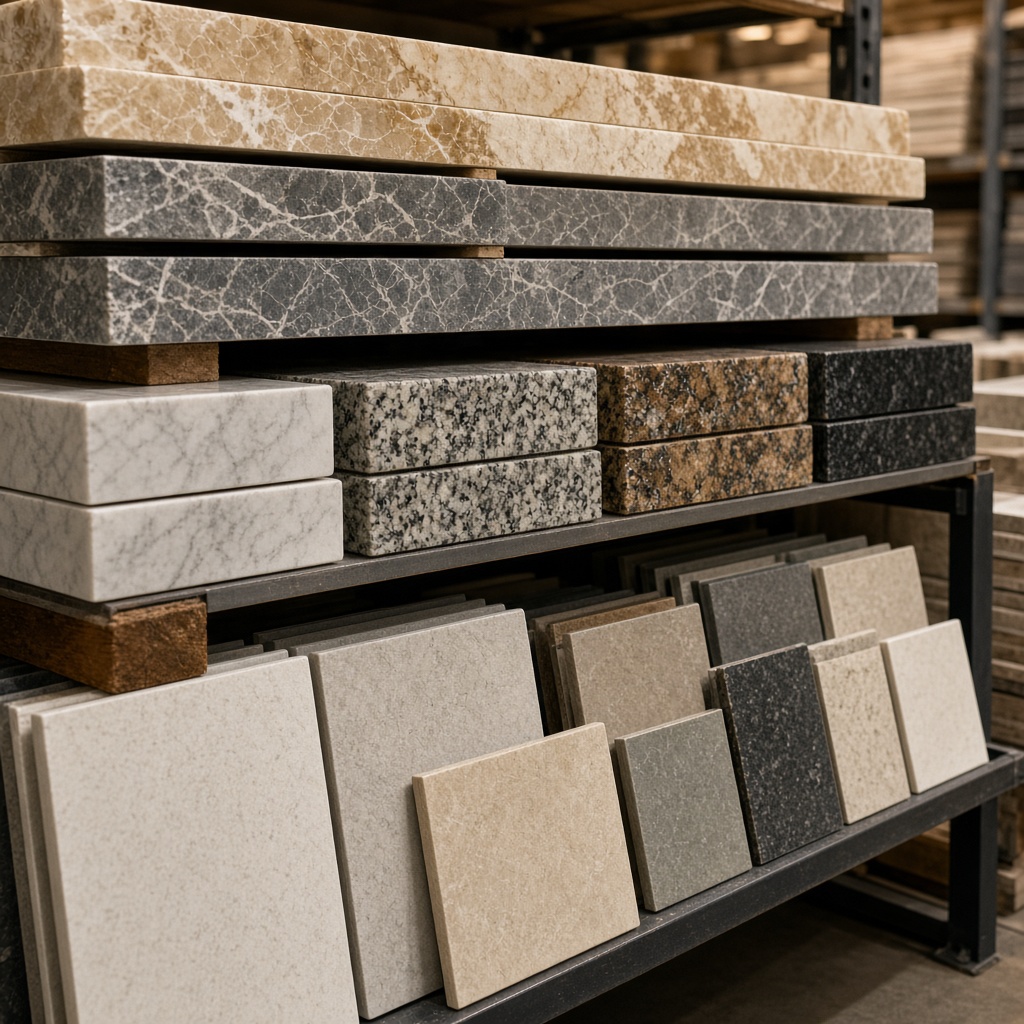 Stacked marble, granite and tile supply